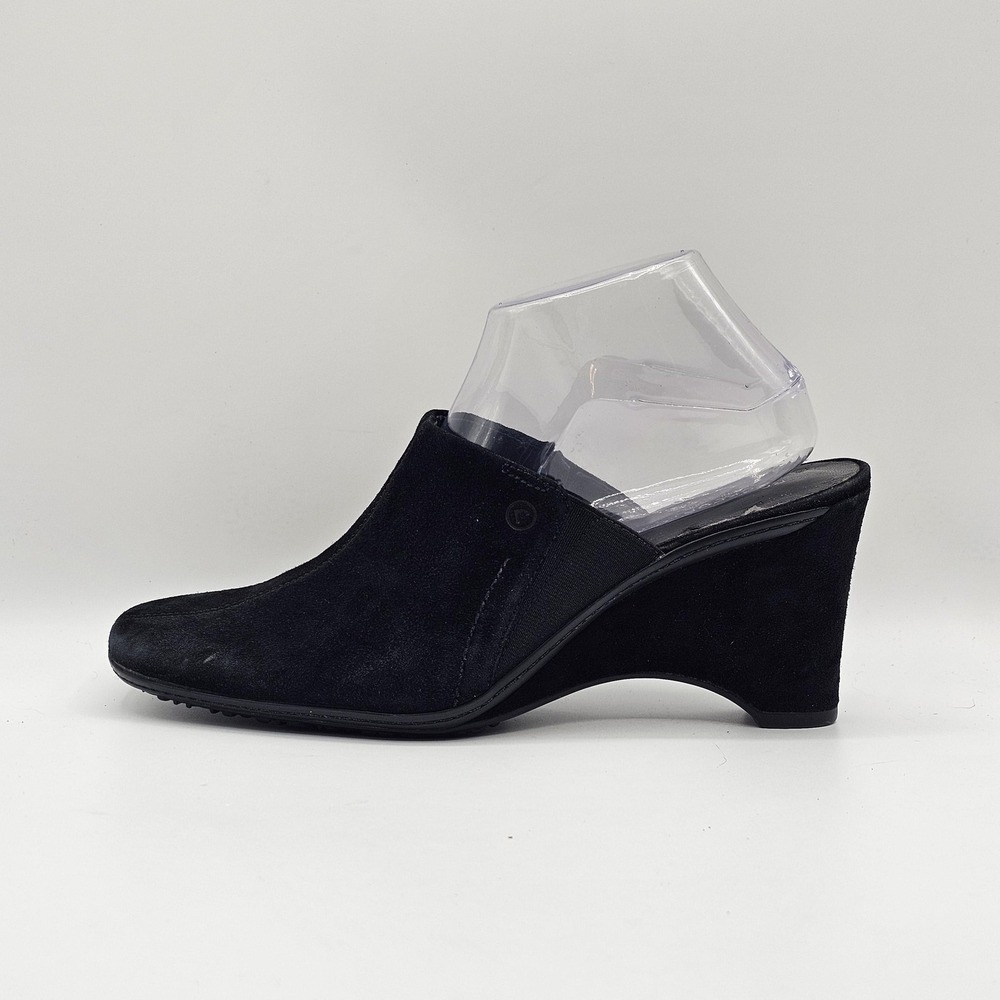 Rockport Shoes Womens Size 9.5 Black Wedge Heel Slip On Suede Comfort Clogs Mule